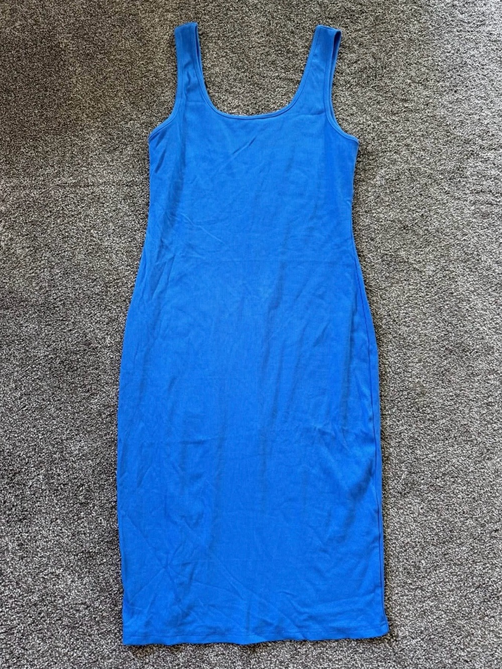 Sleeveless Blue Tank Midi Dress - Classic Scoop Neck